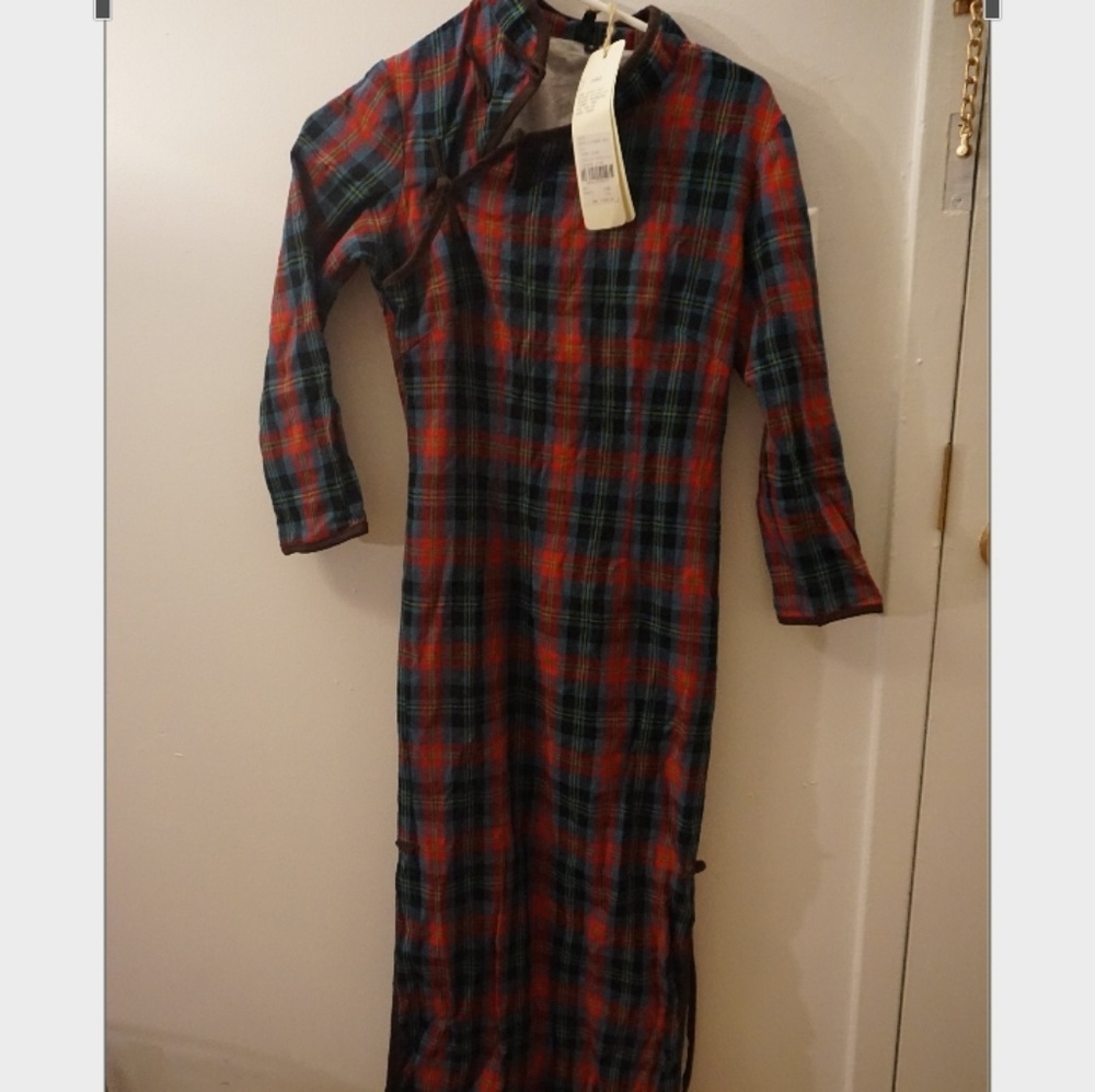 Plaid patterned Cheongsam with tags